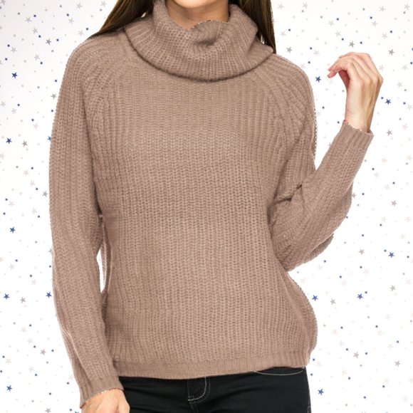 Raglan Long Sleeve Turtle Neck Knit Sweater Khaki - Picture 6 of 7